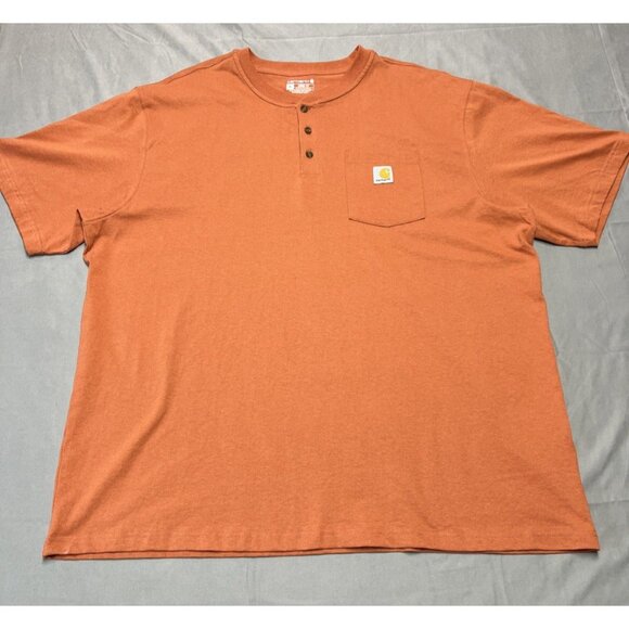 Carhartt Loose Fit Pocketed Tee 1/4 Button Men's Size 2XL Orange Cotton Shrt Slv - Picture 1 of 16